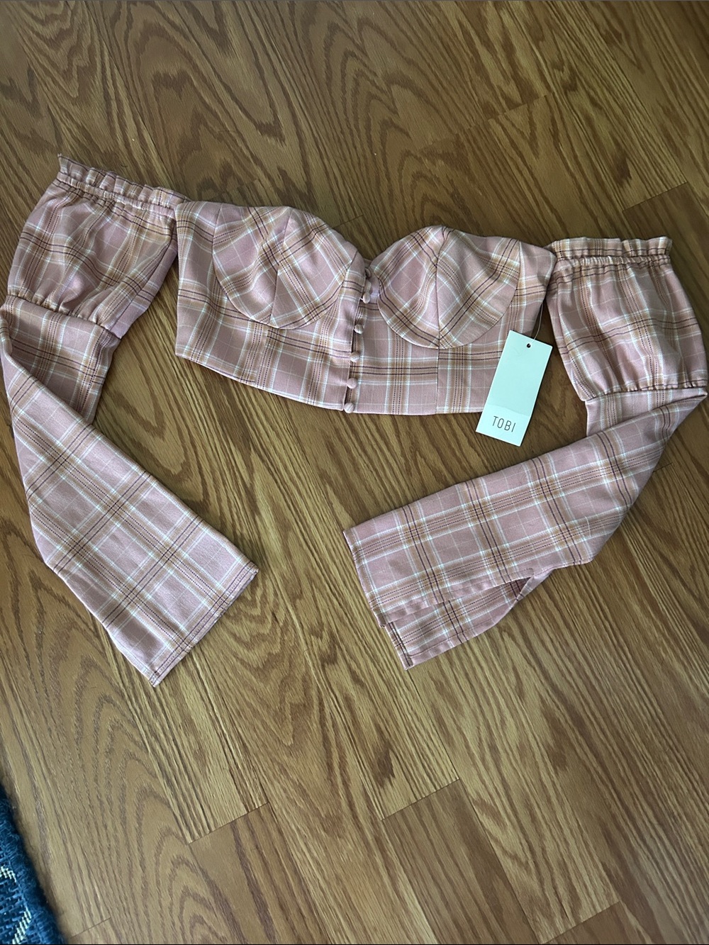 NWT Tobi Off Shoulder Plaid Bustier Crop Top Women's size S